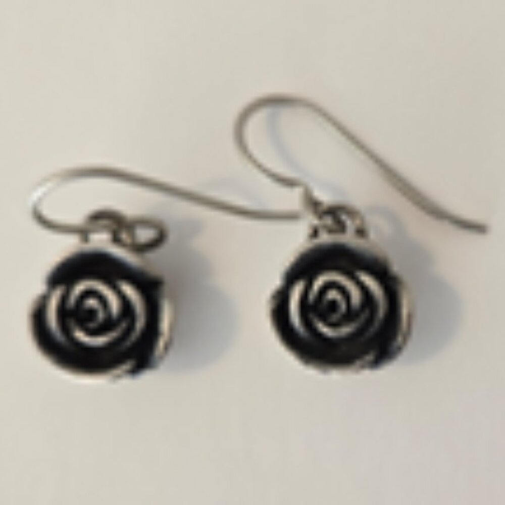 U & I Sterling Silver 925 Rose Flower Rosebud Dangle Drop Earrings 8.2 grams